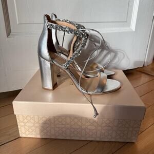 NWT Badgley Mischka Silver Crystal Rhinestone Strappy Heels Sandals Bridal 7